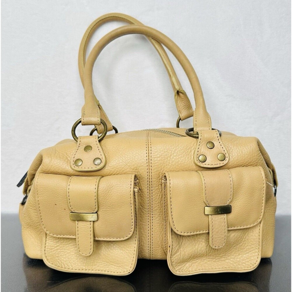 Naturalizer Tan Pebble Grain Leather Handbag Double Front Pockets 12"x5"x6"
